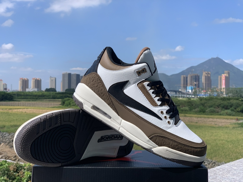 2019 Men Jordan 3 Retro White Brown Black Reversed Logo Shoes
